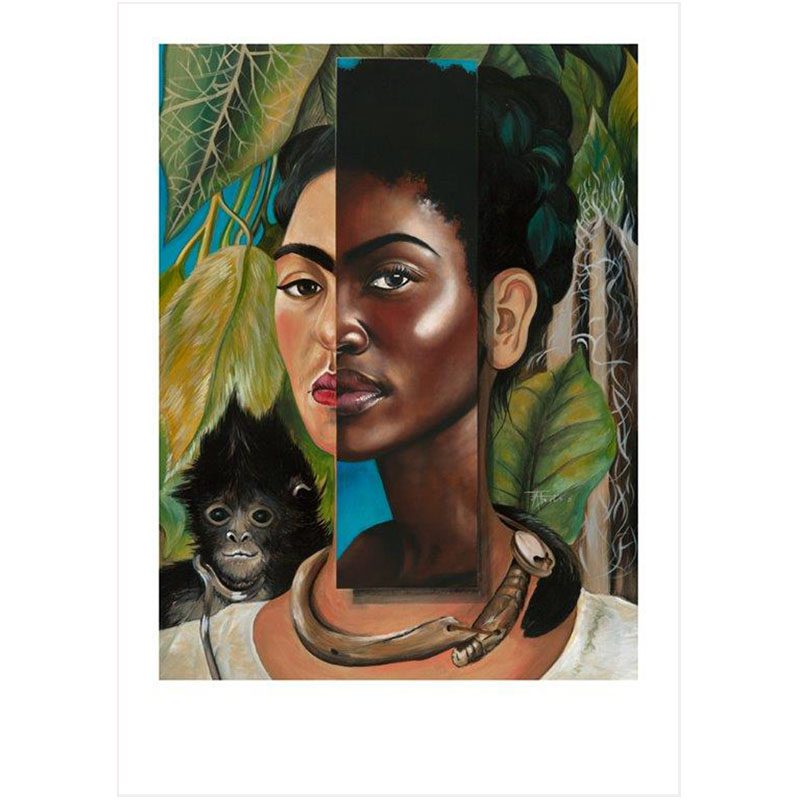 Johan Alberts - Sukutai Frida in a pop art based off Kahlo's "Self-Portrait with Monkey, 1938"