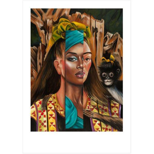 Johan Alberts - Titilayo in a pop art based off Kahlo's "Self Portrait with Monkey, 1945"